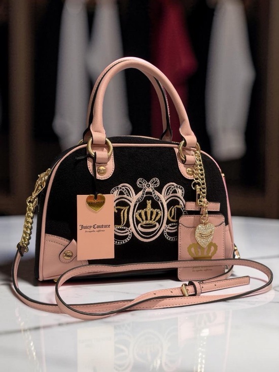 Juicy Couture Handbags - Juicy Couture NWT Black & Pink Embroidered Dome Satchel Gold Hardware (P238